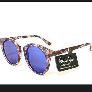 Foster Grant Bella Vida SUNGLASSES Cute Purple,Blue&Pink Glitter, Blue Lens